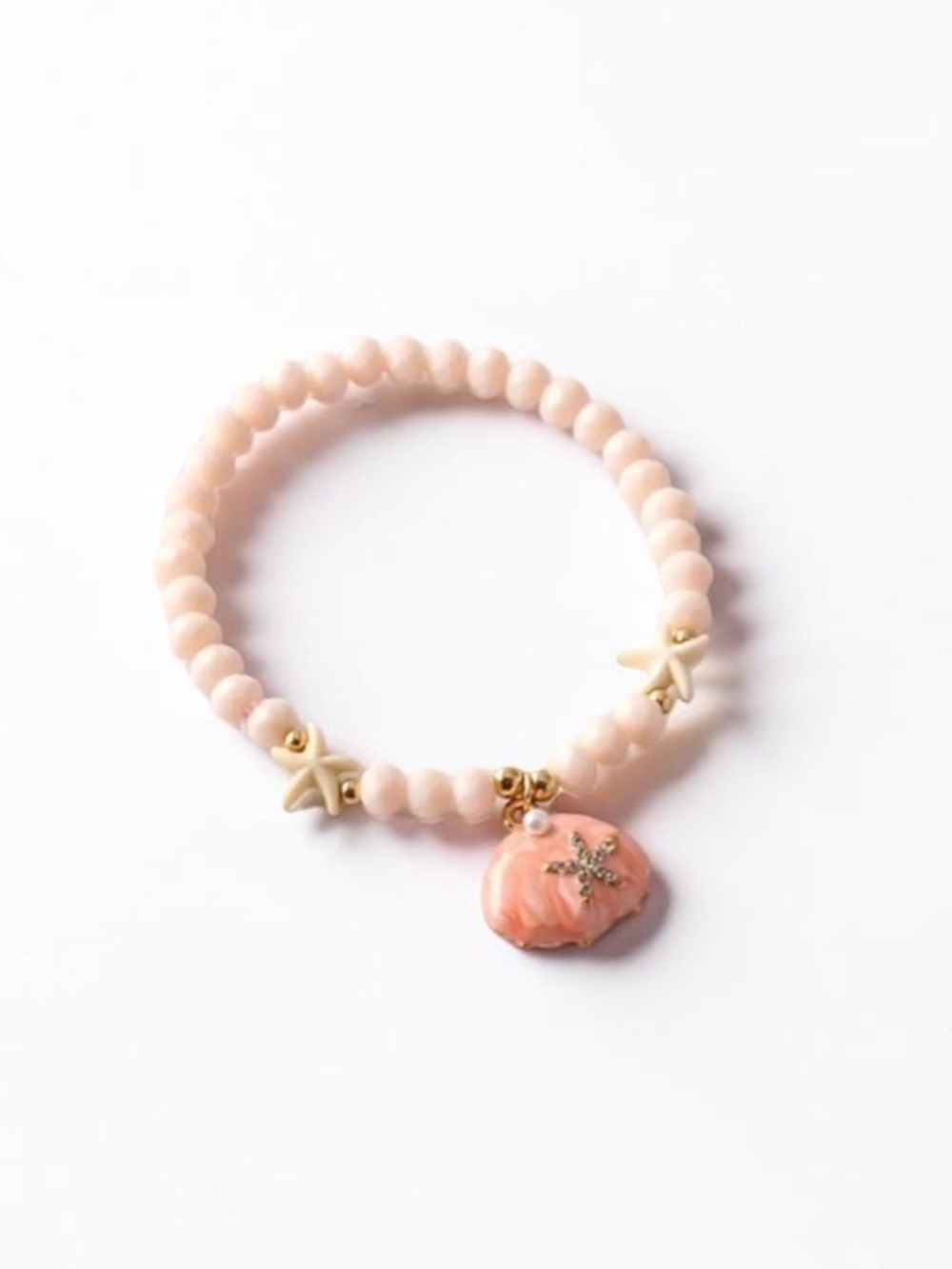 Pink Beaded Shell Charm Bracelet
